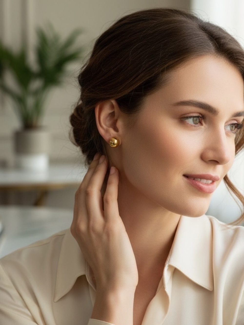 Vintage Yellow Gold Ball Hoop earrings